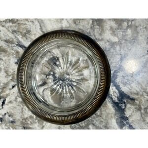Vintage Leonard Old Crystal Glass Drink Coaster Trinket Dish Silver Plated